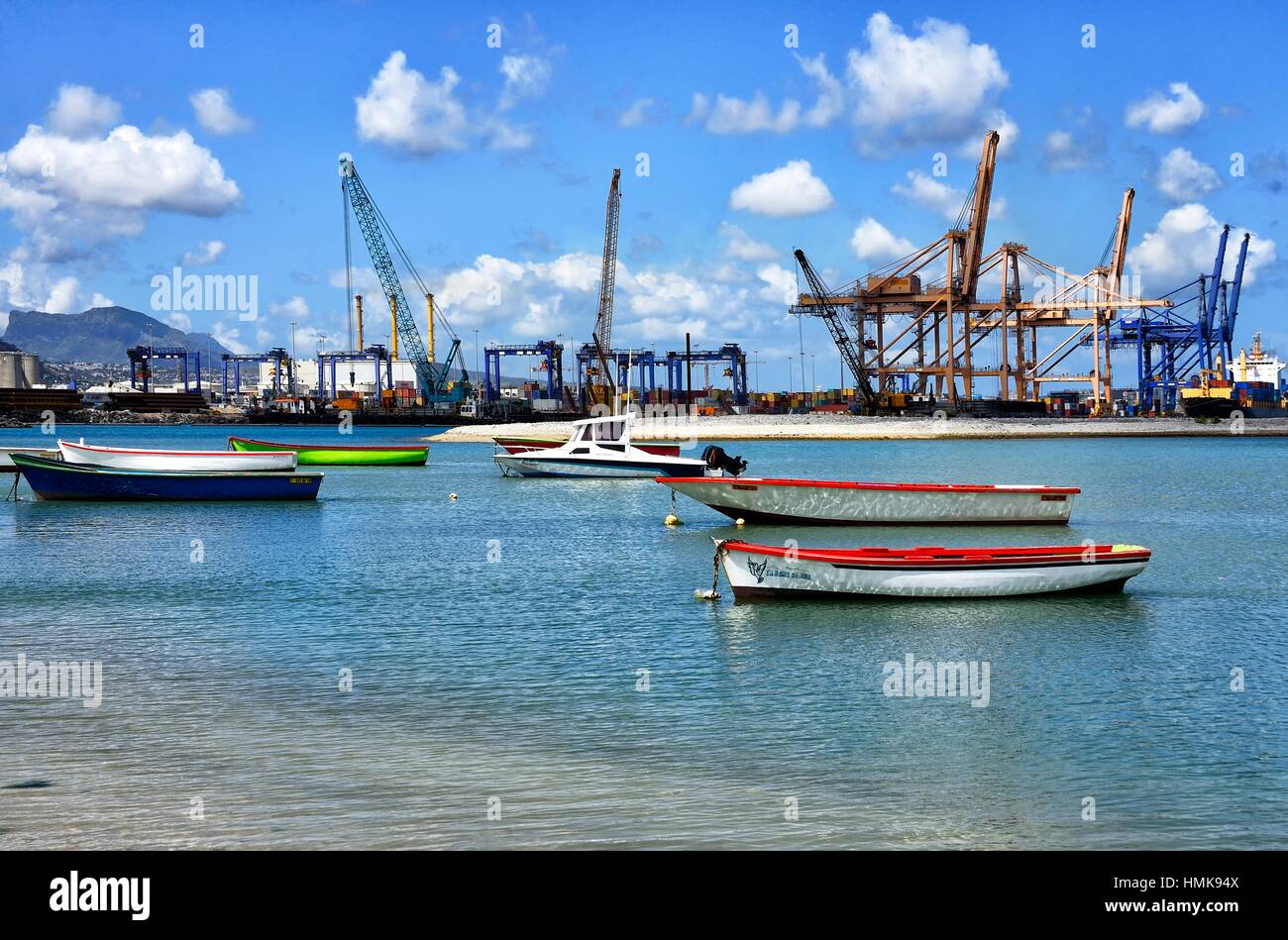 Africa, Mauritius, Port Louis Harbor, container terminal seen from
