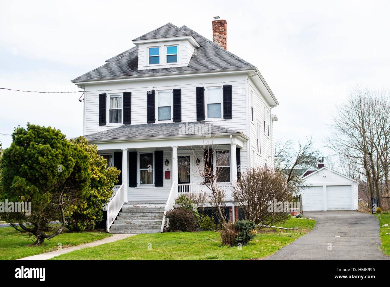 Harrison, New York, USA. Residential all American houses on an Avenue