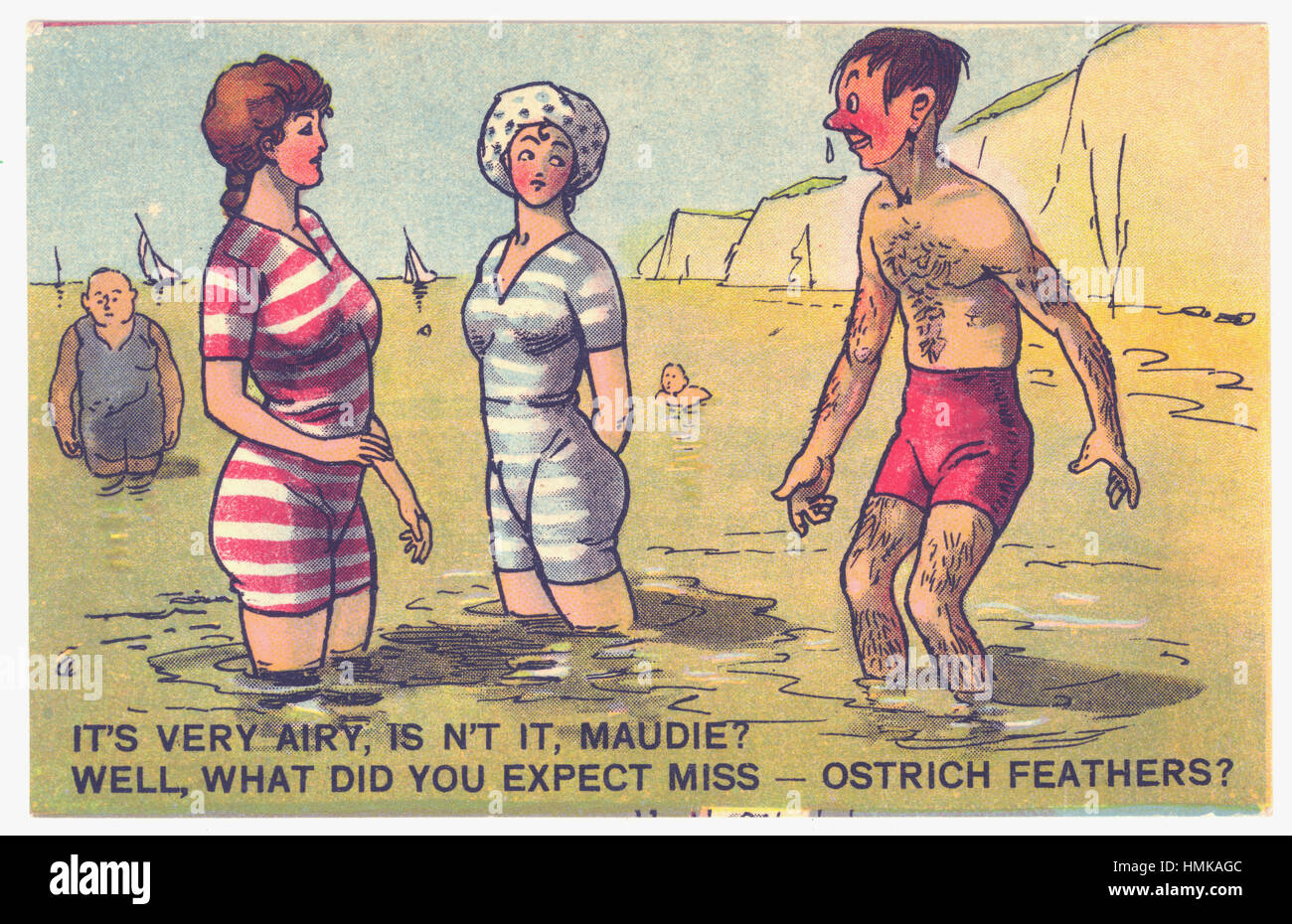 Edwardian humorous seaside cartoon postcard, comical Edwardians, early 1900's, Pastimes, U.K. Stock Photo