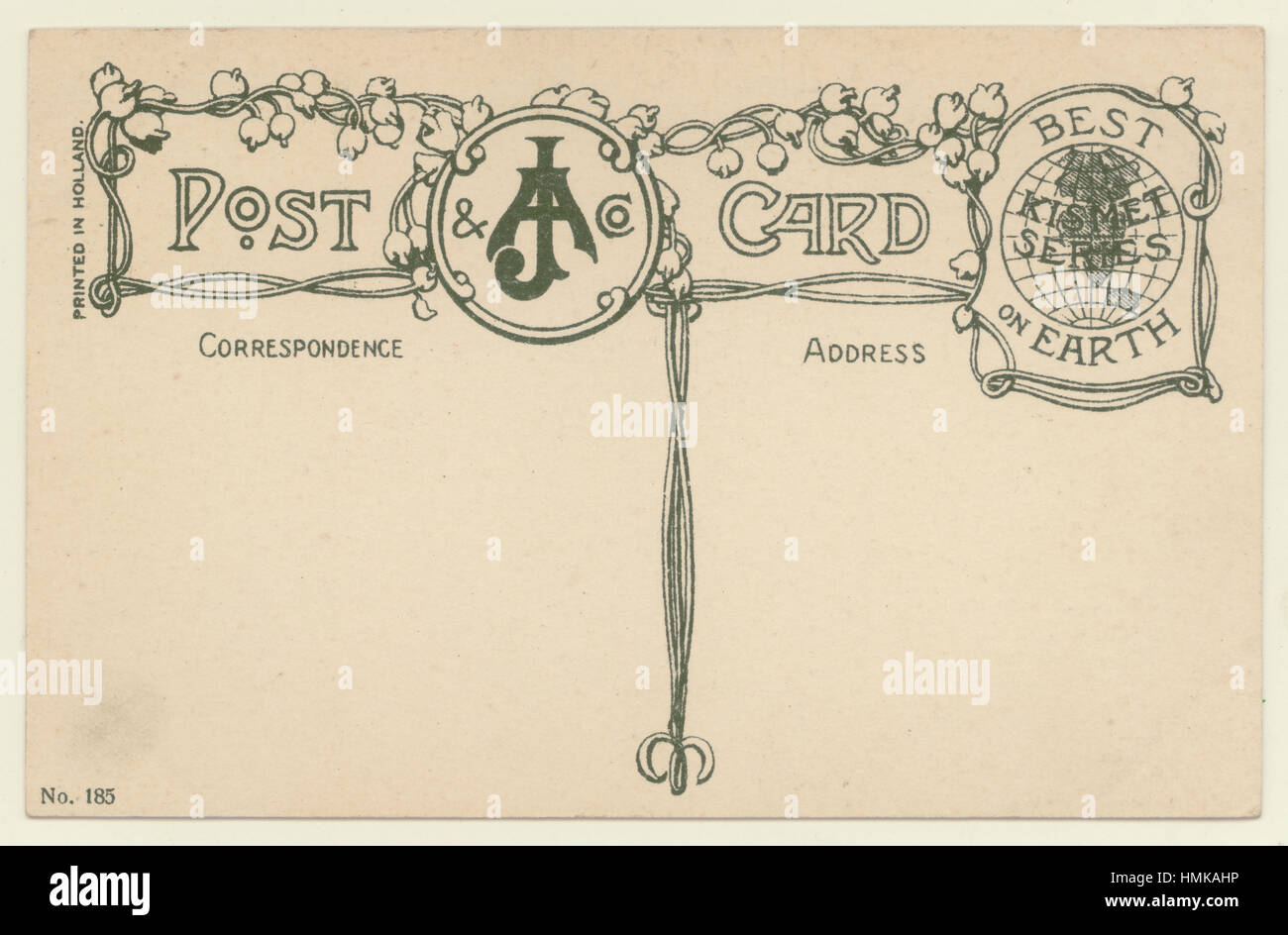 Reverse of early 1900's postcard  British Made postcard, ornate designed,  U.K. Stock Photo