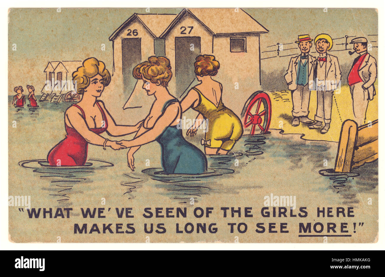 Edwardian humorous seaside cartoon postcard, early 1900's pastimes, U.K. Stock Photo