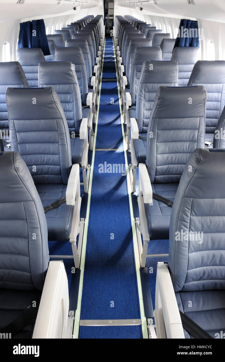 Aisle Empty Passenger Cabin Seats On Airbaltic Bombardier