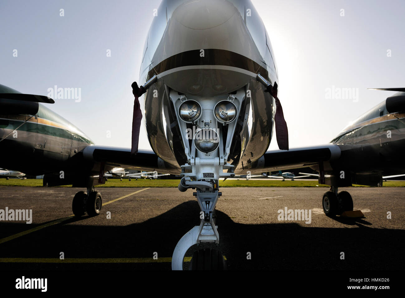 nosewheel undercarriage lights on a Synergy Aviation Beechcraft King Air B200GT Stock Photo