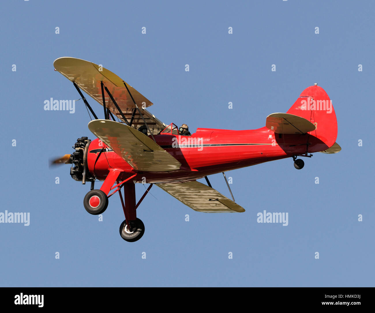 Waco Model UPF-7 biplane flying Stock Photo