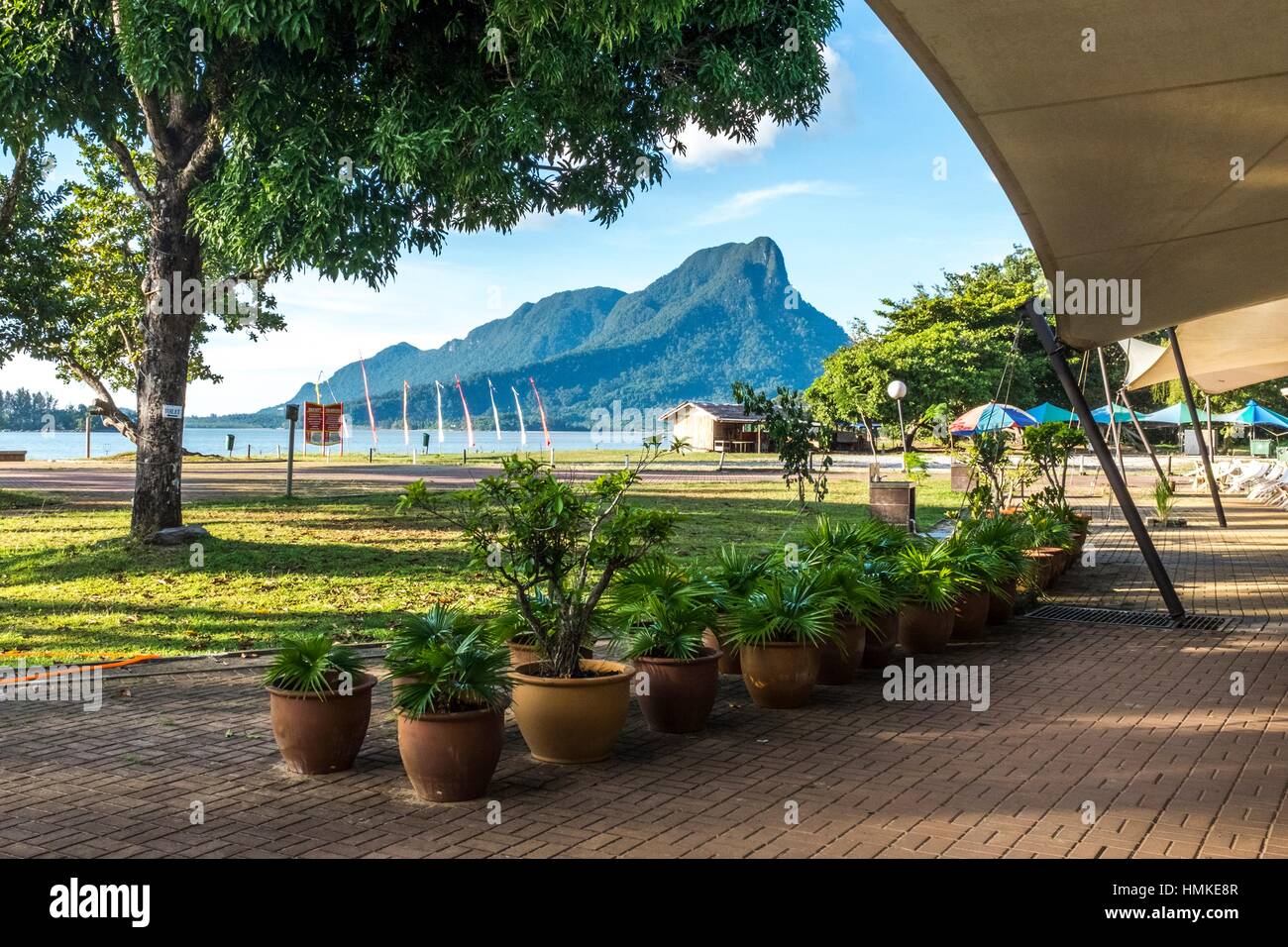 Mount Santubong view from hotel in Pasir Panjang (Long Beach