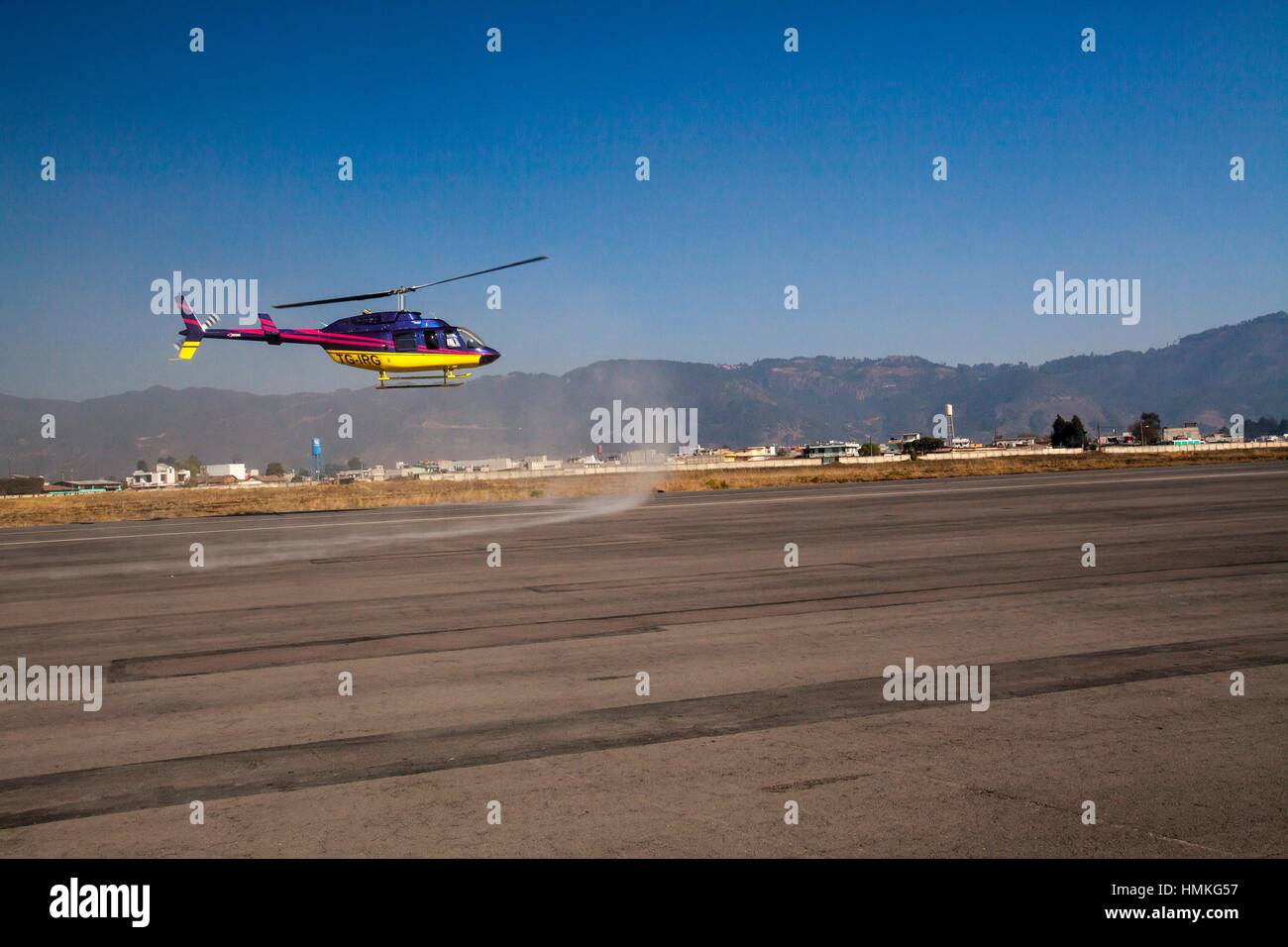 Guatemala, Quetzaltenango, helicopter landing at private airport Stock