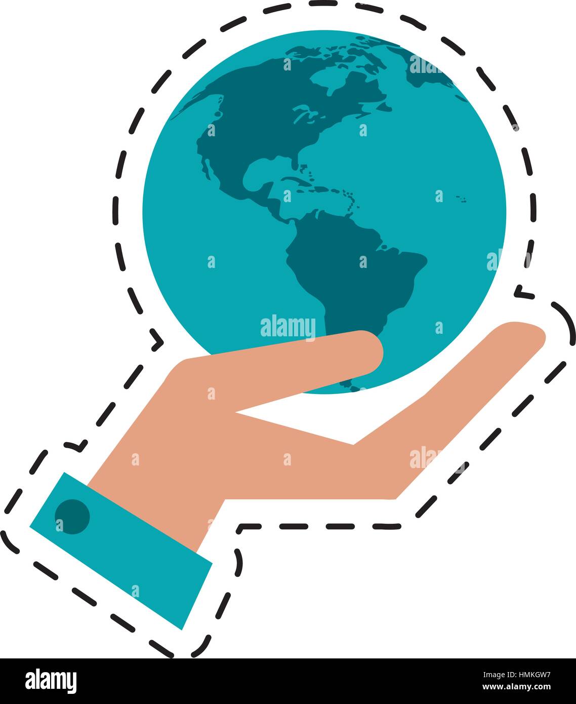 hand holding world concept communication cut line Stock Vector Image ...