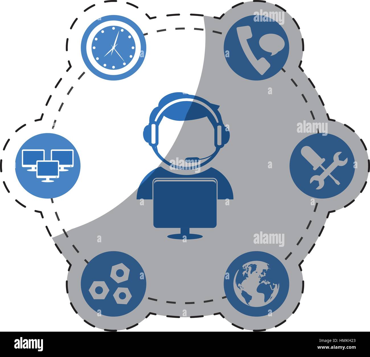 call center telemarketing tech service worker wearing headset icon ...