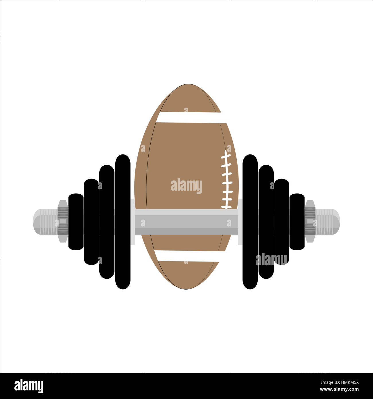 Rugby training. Dumbbell heavy exercise and ball. Vector illustration Stock Photo