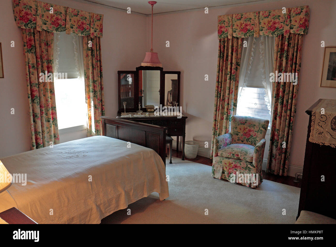 The guest bedroom (later the girl's bedroom) inside the John F Kennedy National Historic Site, Brookline, MA, United States. Stock Photo