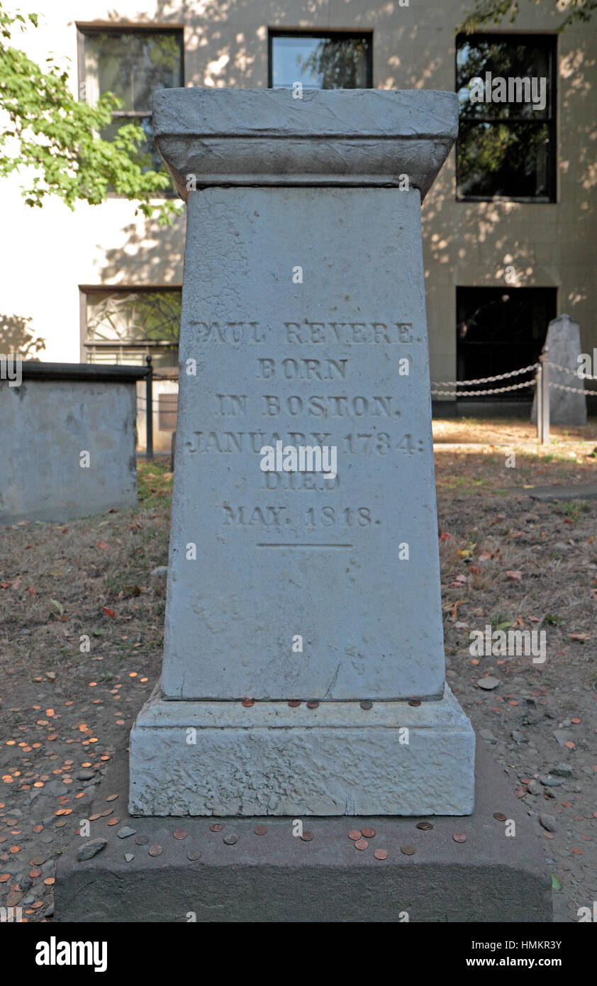 Grave of Paul Revere, Old Granary Burial Ground, Boston, Massachusetts, United States. Stock Photo