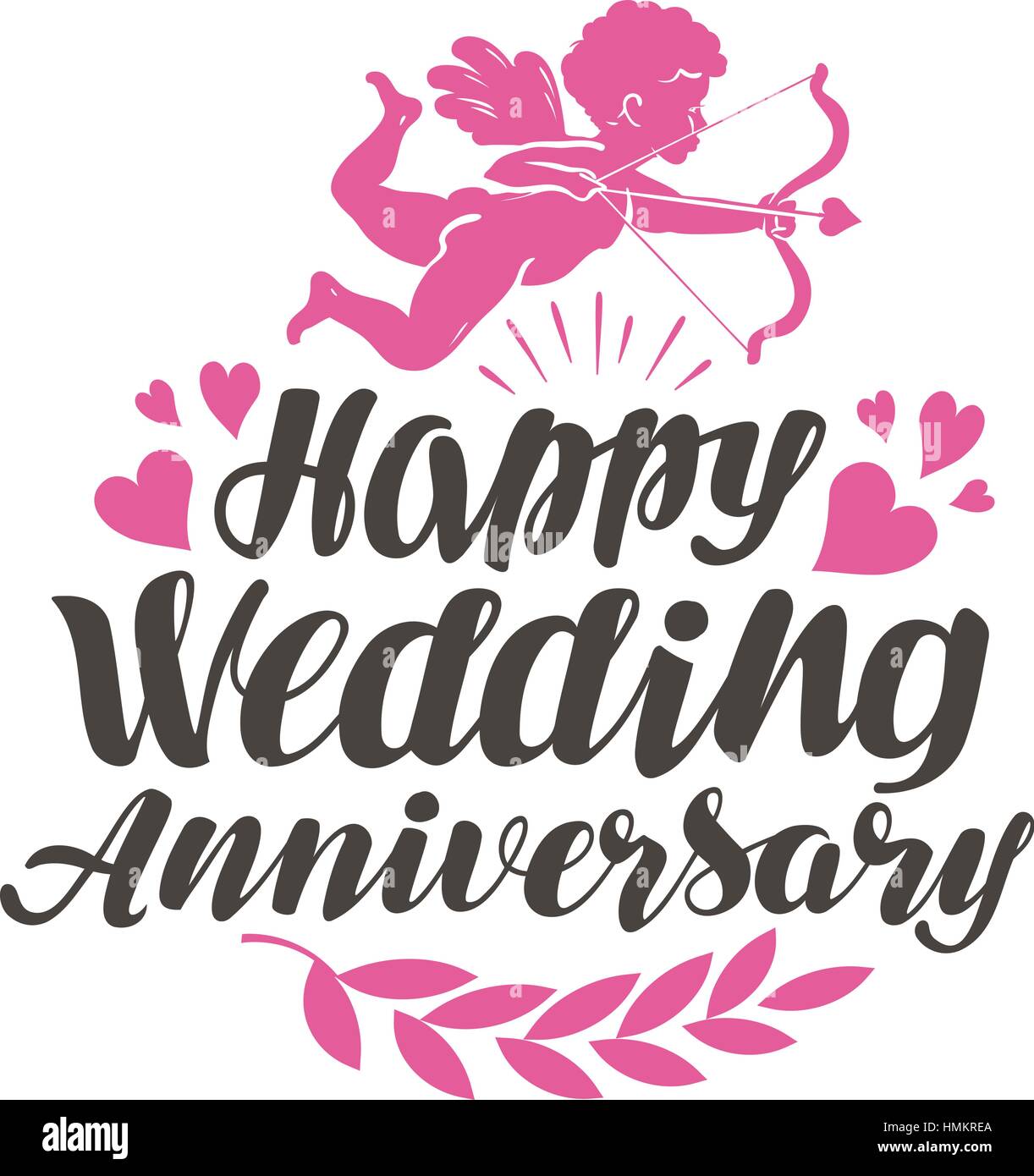 Happy Wedding Anniversary Label With Beautiful Lettering Stock