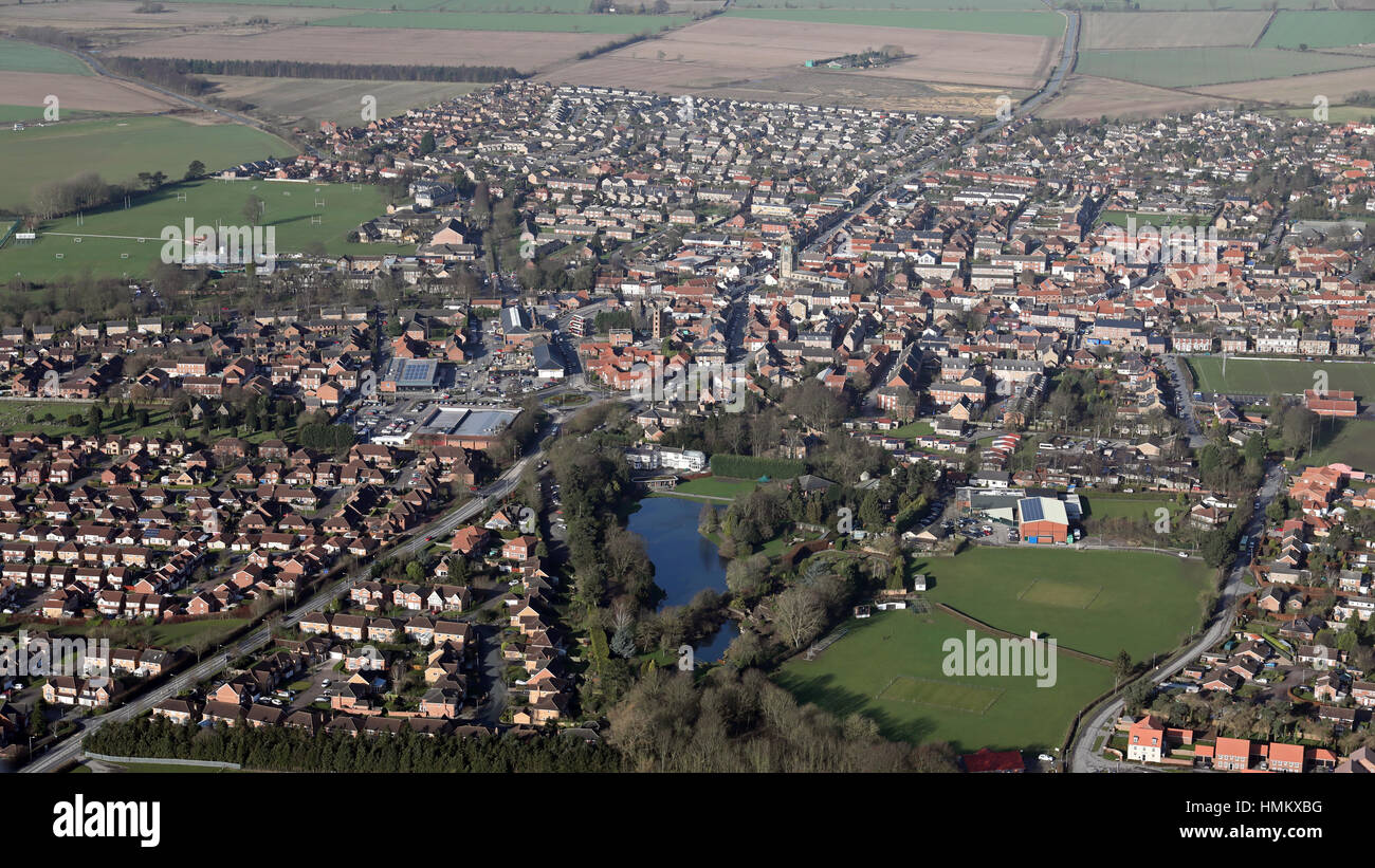 aerial view of Pocklington town centre in East Yorkshire, UK Stock Photo
