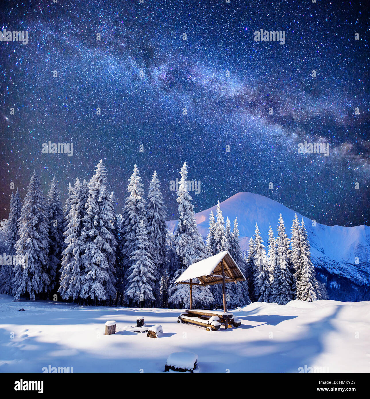 starry sky in a fantastic mountain village Stock Photo - Alamy