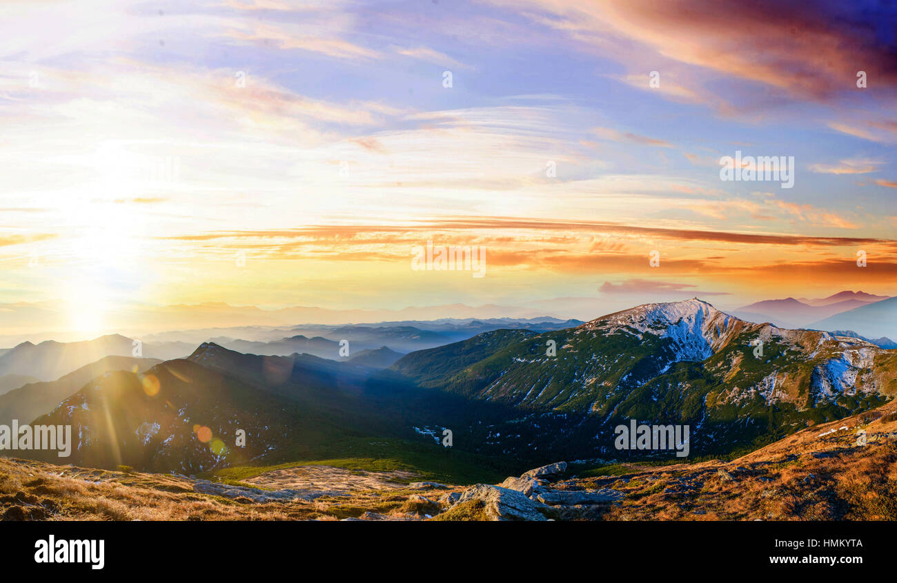 Mountain peaks covered with snow Stock Photo - Alamy