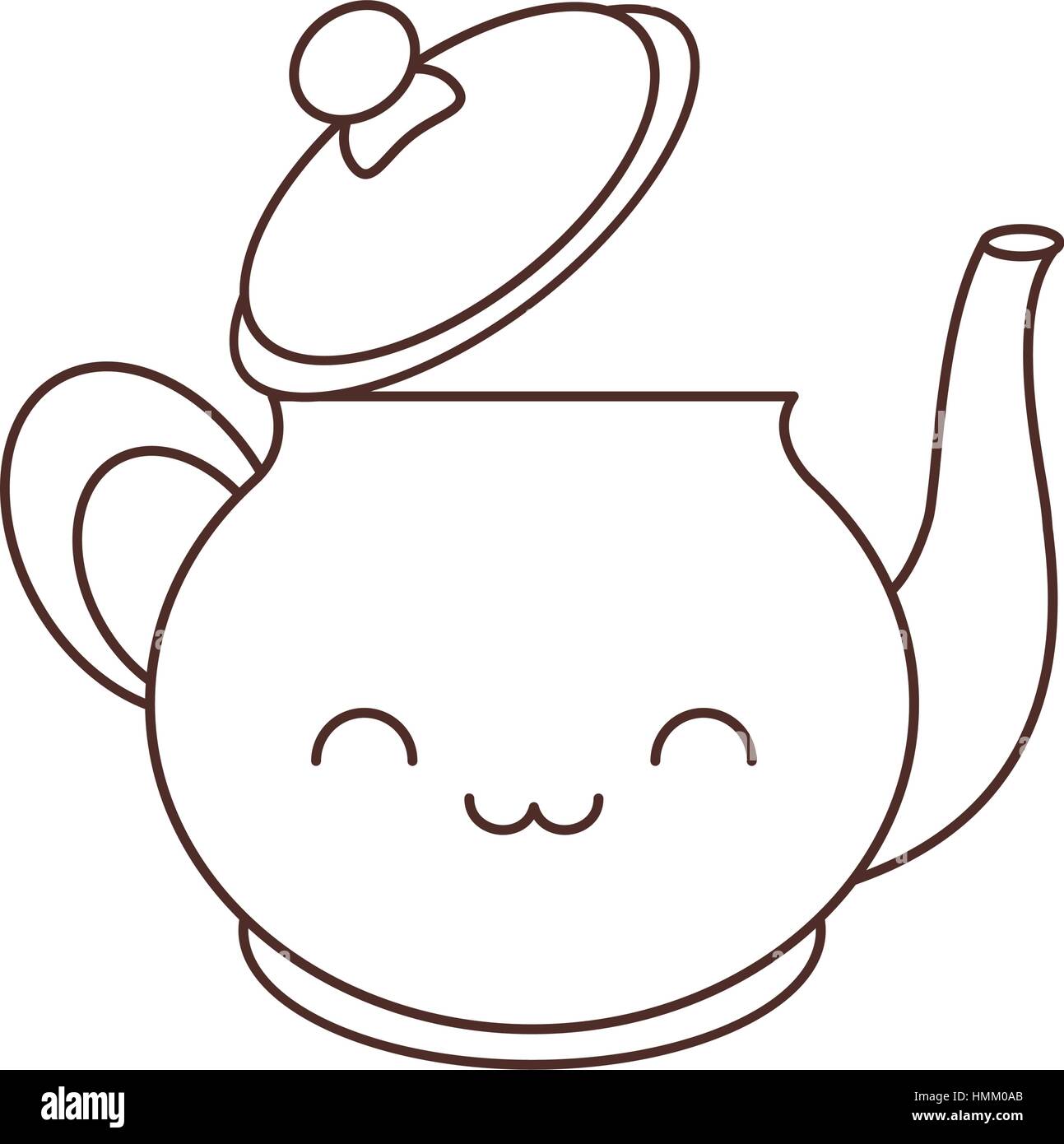 kawaii teapot beverage kitchen ceramic thin line vector illustration