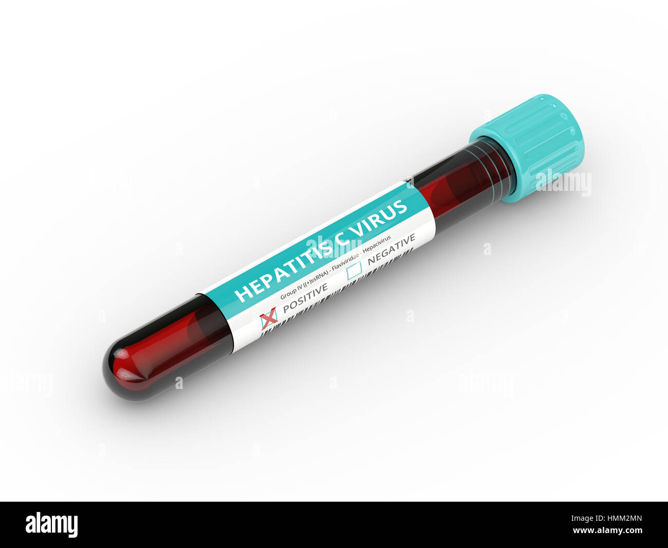 3D rendering of test tube with hepatitis C virus blood sample isolated over white background Stock Photo