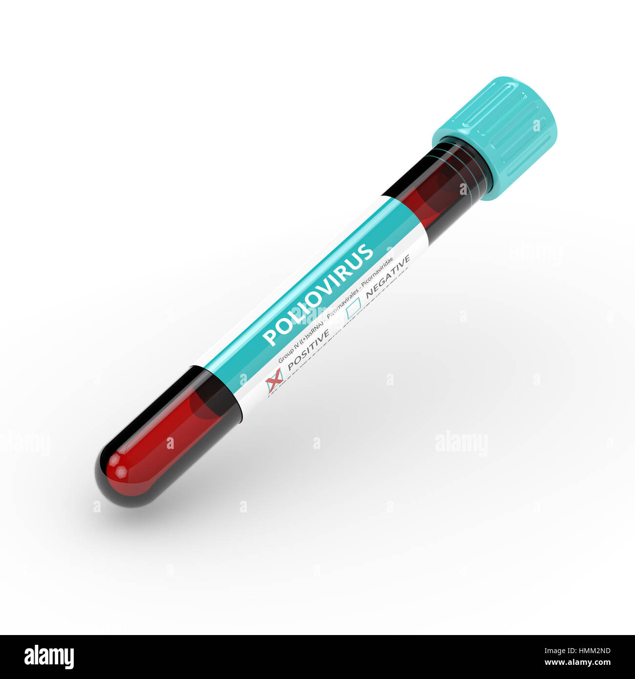 3D rendering of poliovirus test tube blood sample isolated over white ...