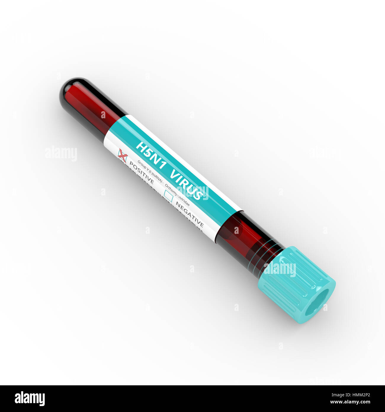 3D rendering of test tube with H5N1 virus blood sample isolated over ...