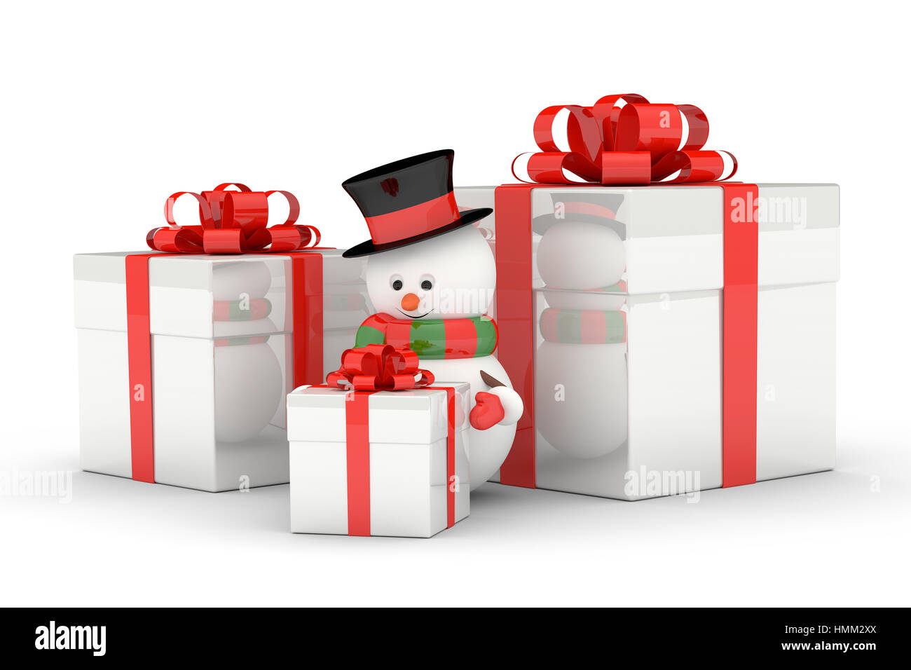 3d rendering of snowman with presents isolated over white background ...
