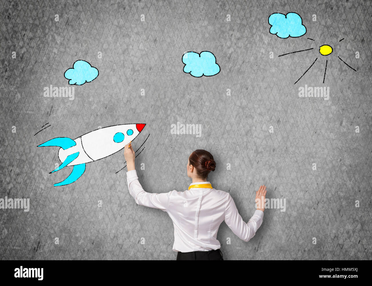 Business woman flying with rocket hi-res stock photography and images ...