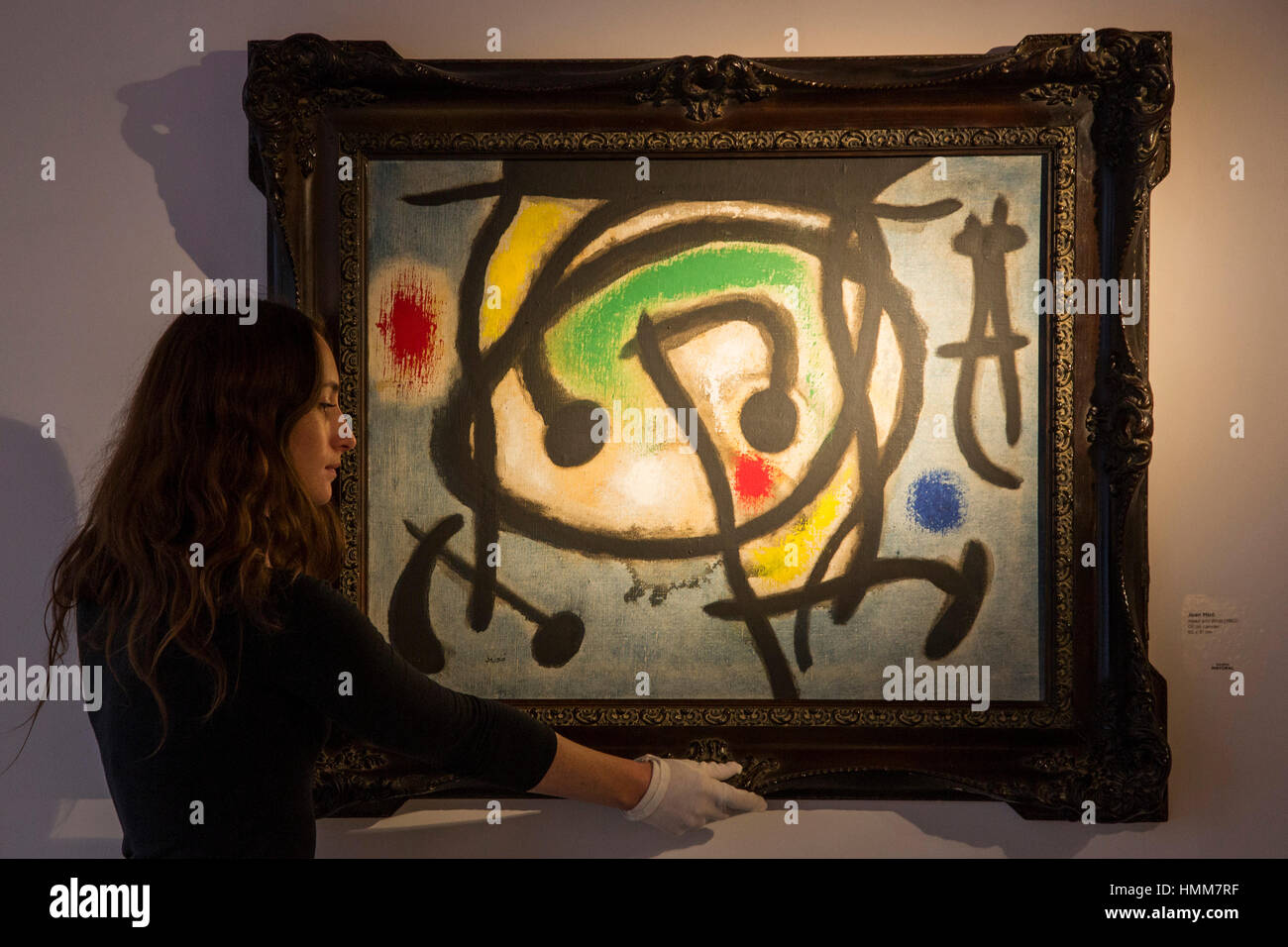 London, UK. 17 January 2017. Joan Miro, Head and Birds, 1962. Mayoral presents an exhibition inspired by the Spanish Pavilion at the 1937 Paris Exposition Internationaledes Arts et Techniques dans la Vie Moderne, commemorating 80 years since its inauguration. The original pavilion marked a crucial moment during the Spanish Civil War (1936-1939), with the Spanish Republic using it as a platform to demonstrate to the rest of the world the atrocities that were taking place in Spain. The exhibition runs from 18 January to 10 February 2017 at Mayoral gallery in St James's. Stock Photo