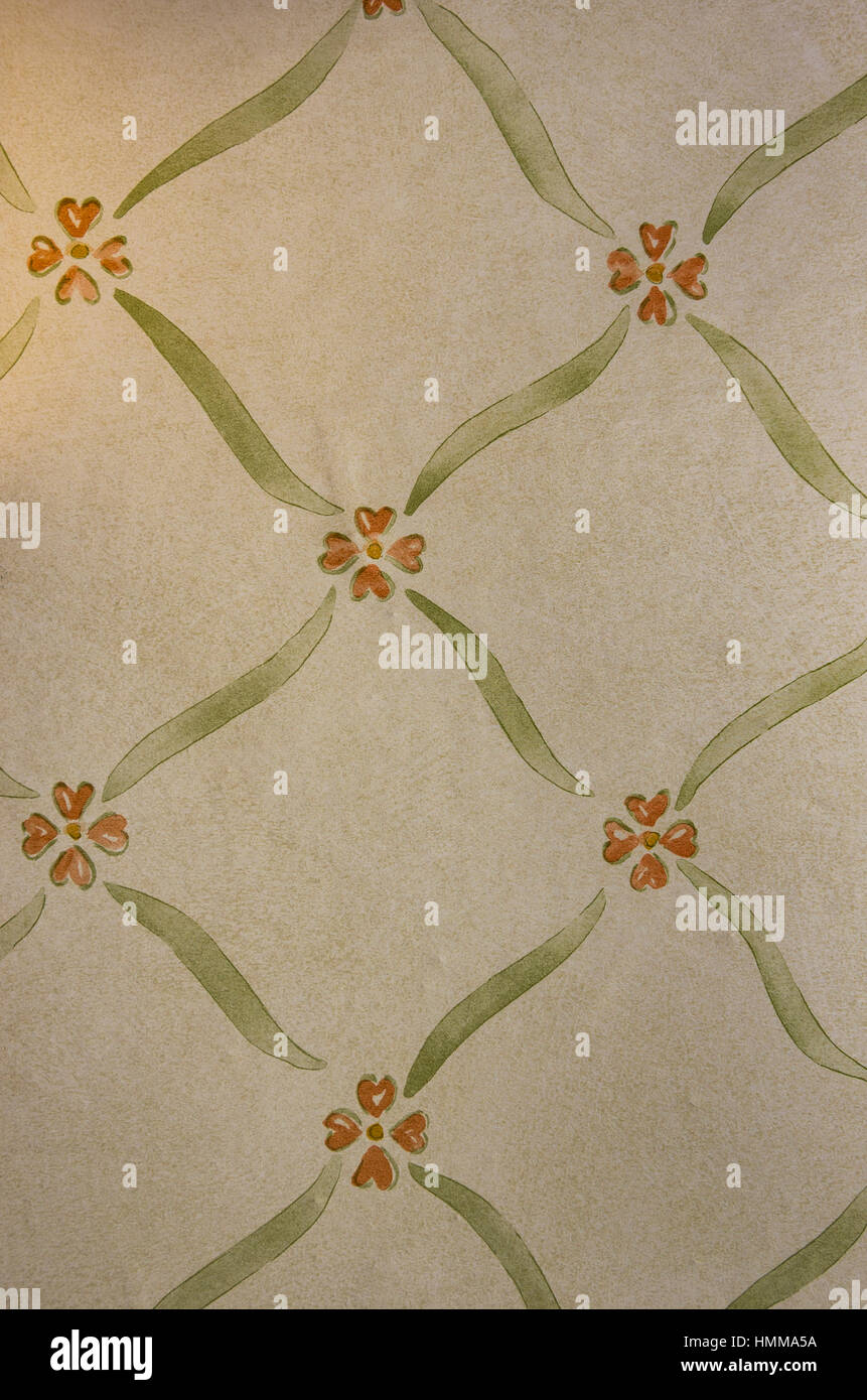 Old Shabby Wallpaper With Simple Floral Design Stock Photo Alamy