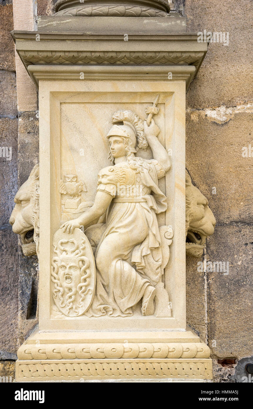 Goddess Pallas Athena form Greek mythology carved in stone Stock ...