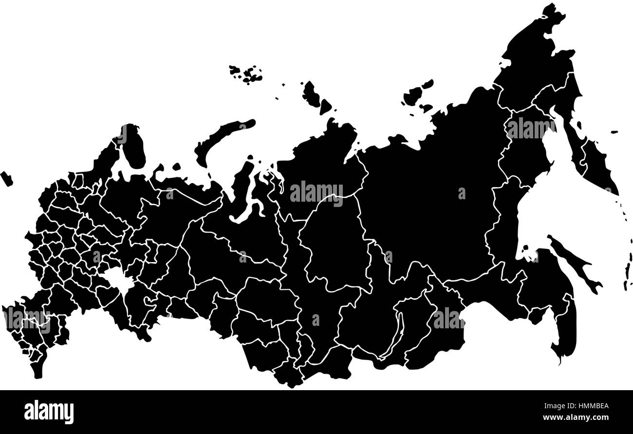 Vector map Russia. Isolated vector Illustration. Black on White background. EPS Illustration. Stock Vector