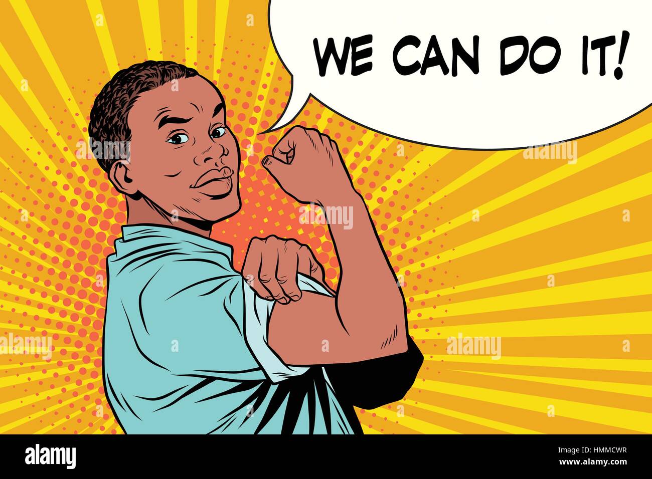 we can do it Protester black man African American Stock Vector