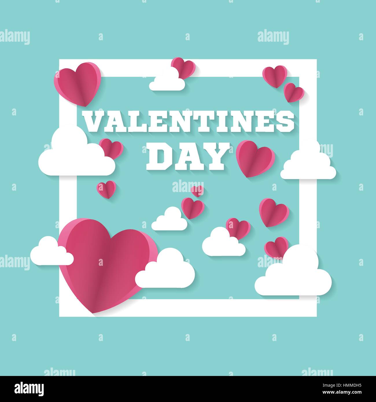 Valentine's day sign with hearts and clouds in square. Vector ...