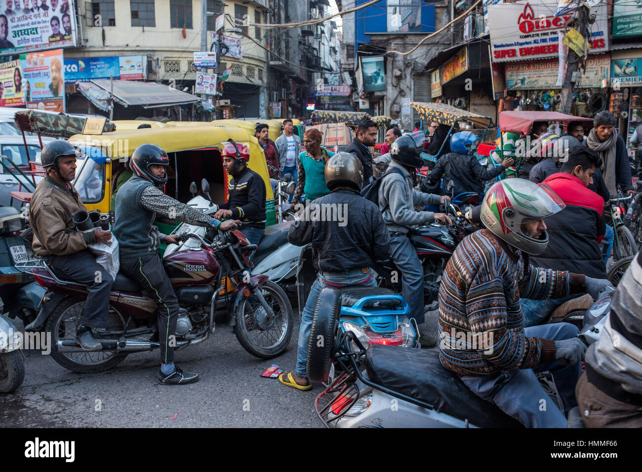 Traffic jam in Old delhi Stock Photo