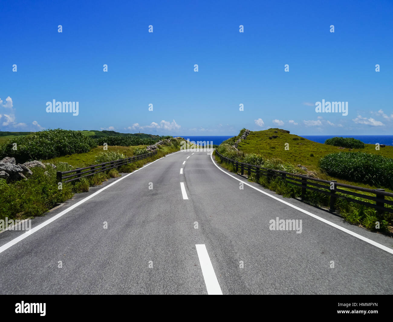 Seaside road in Yonaguni Island, western border island of Japan. It's a part of Okinawa. Stock Photo