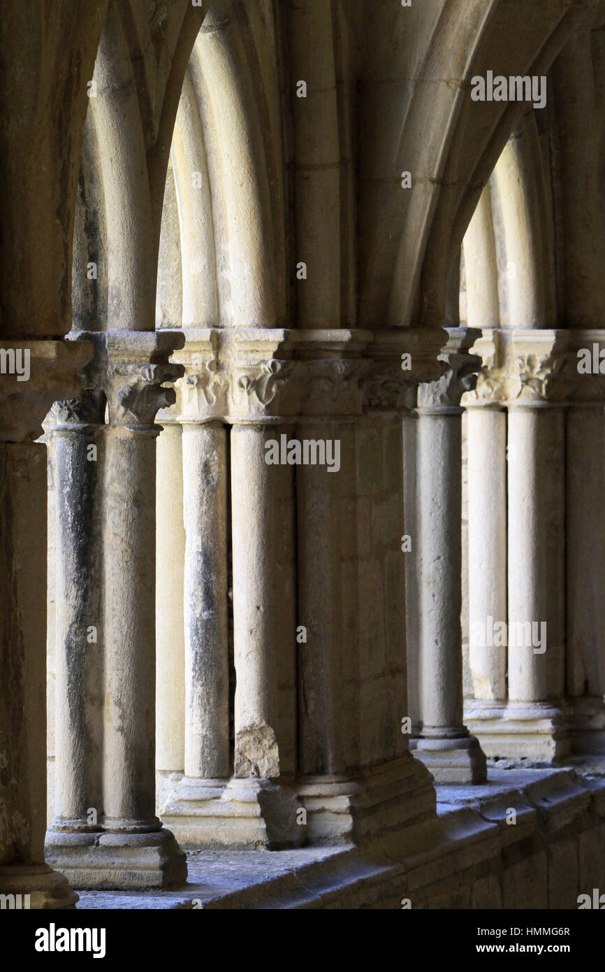Piliers du cloître. Abbaye de Noirlac. France. Stock Photo