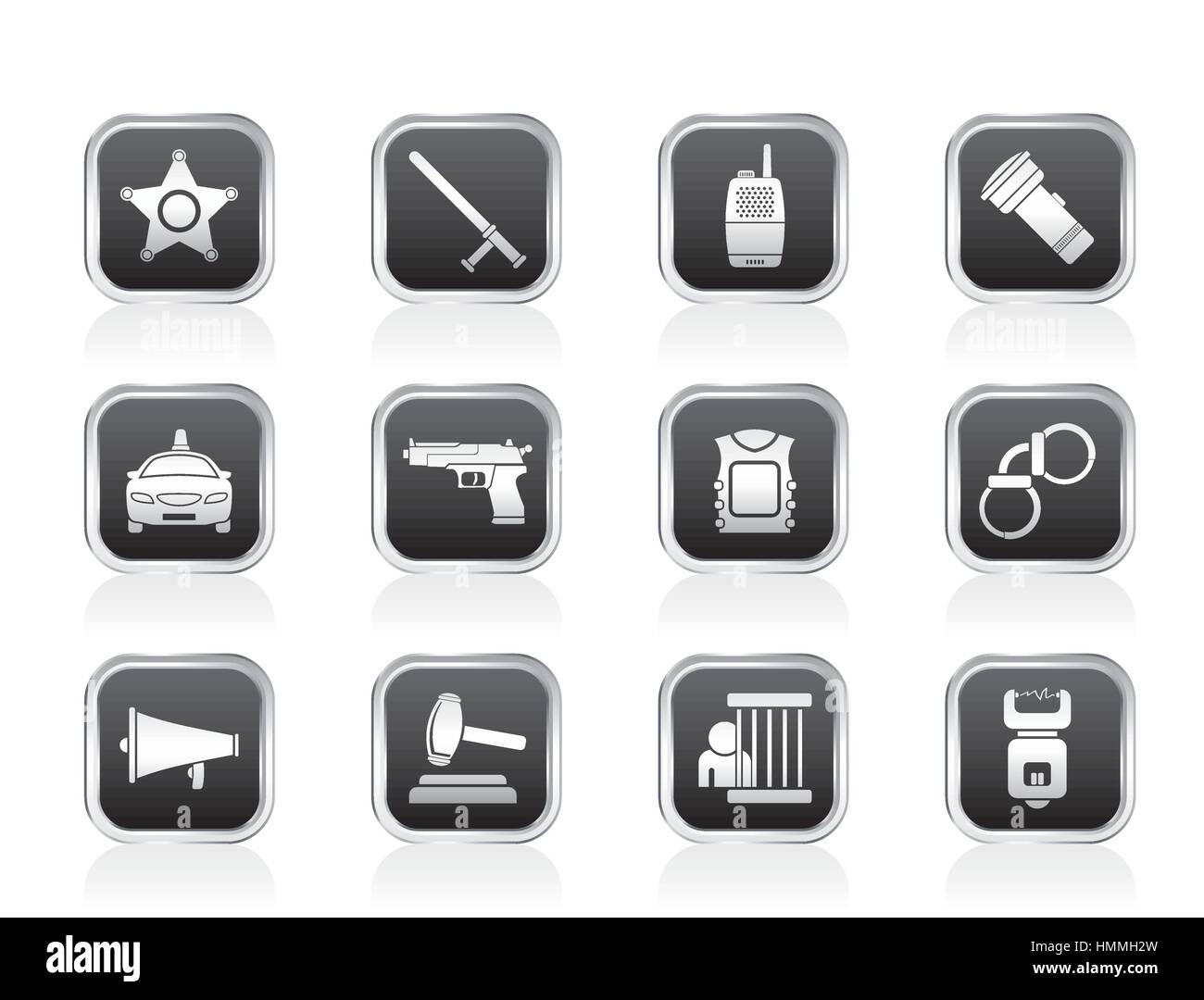 law, order, police and crime icons Stock Vector
