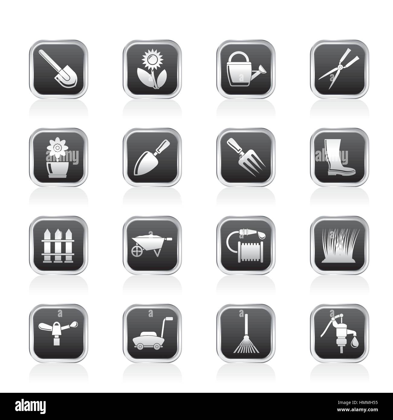 Garden and gardening tools and objects icons Stock Vector Image & Art ...