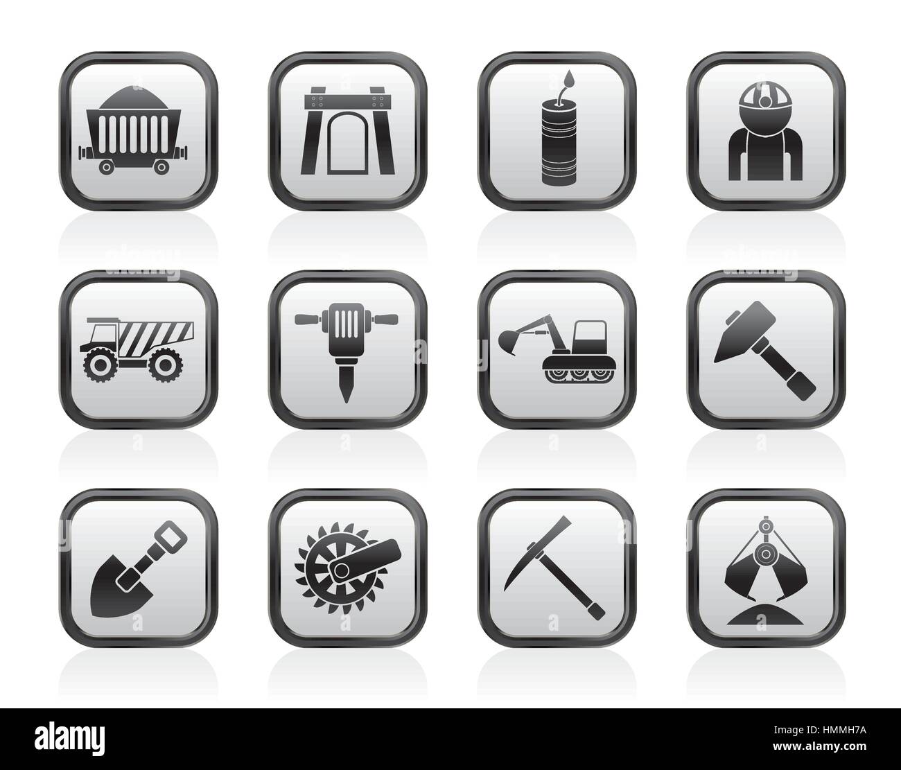 Mining and quarrying industry objects and icons Stock Vector