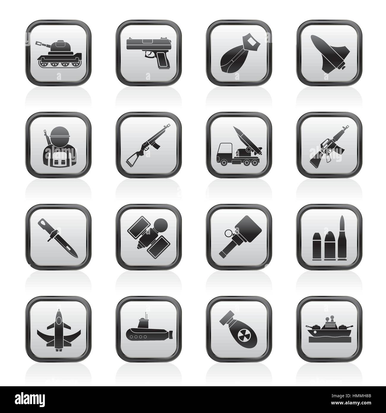 Army, weapon and arms Icons Stock Vector