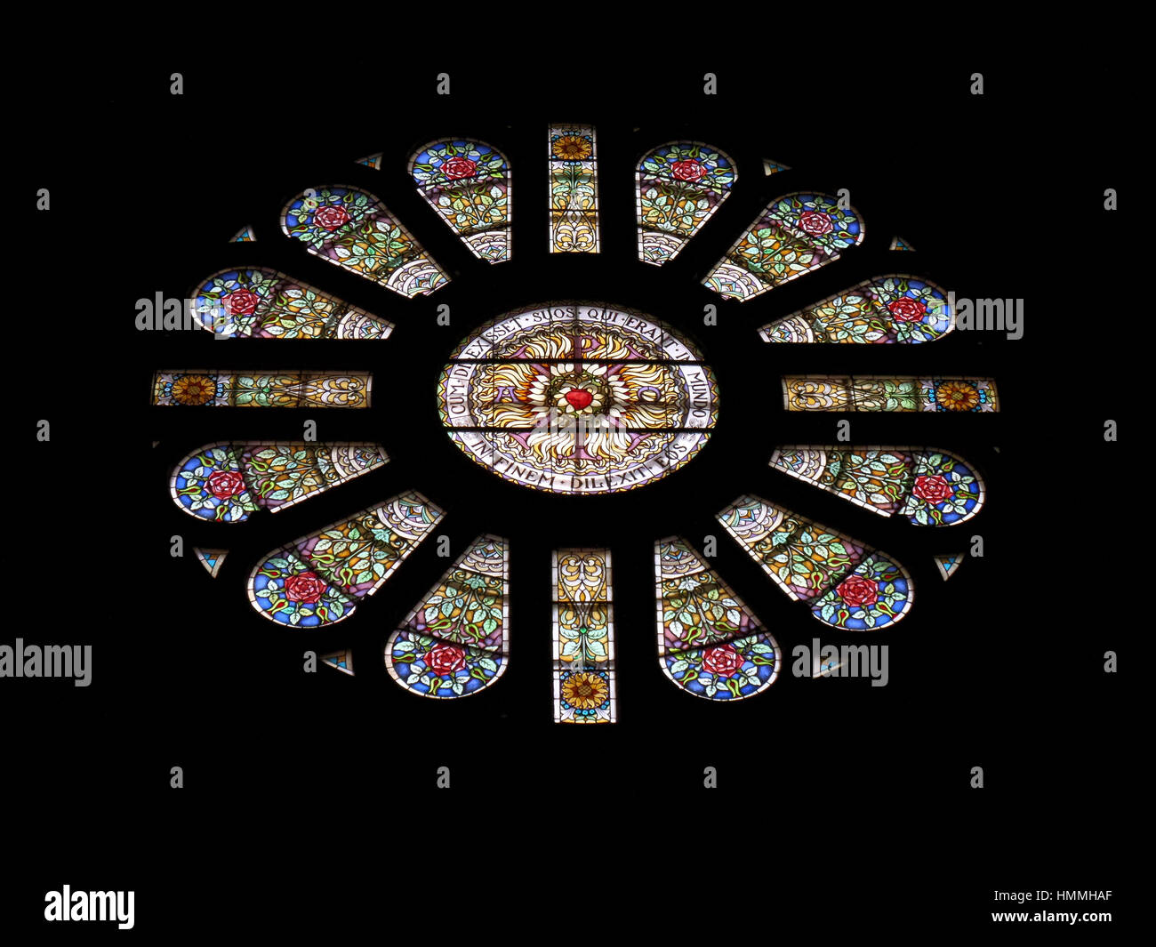 Gorgeous stained glass rose window in the Basilica of St Nicholas Amsterdam The Netherlands Stock Photo