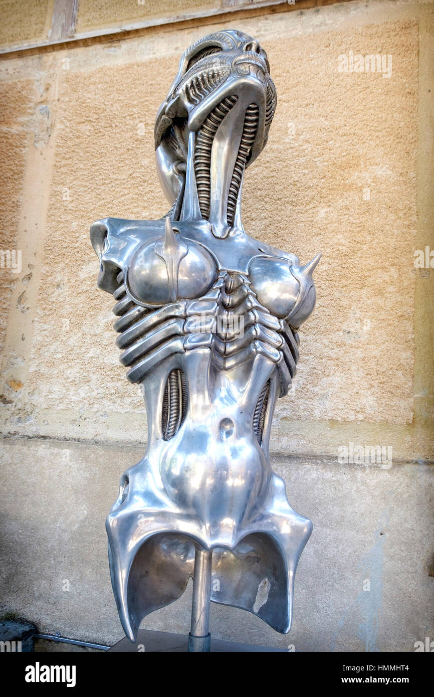 Switzerland, canton Fribourg, Gruyeres, Medieval town, HR Giger museum Stock Photo