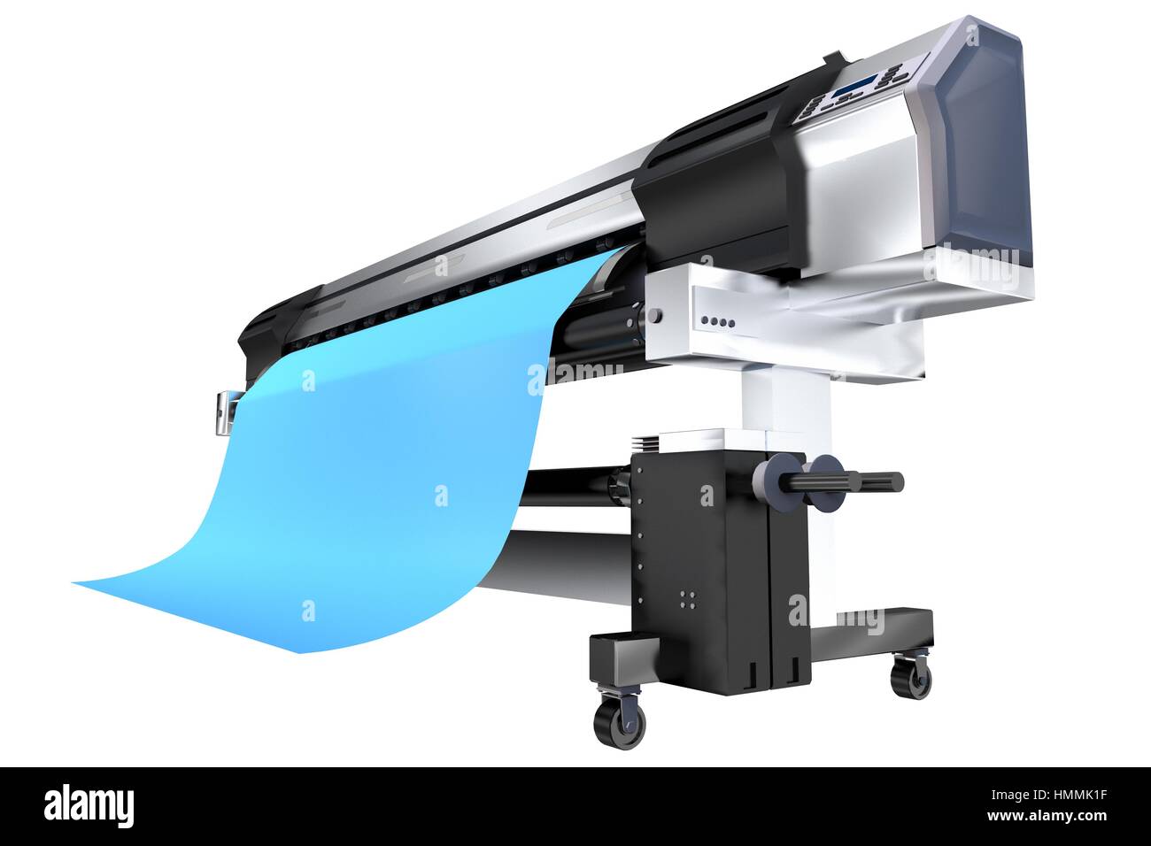 Printing Banners on Wide Printer Machine. Wide Format Ink Plotter 3D Illustration Isolated on