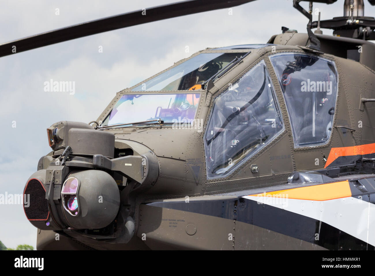 GILZE-RIJEN, NETHERLANDS - JUNE 20: Dutch Air Force AH-64 Apache about to land at the Royal Netherlands Air Force Days June 20, 2014 in Gilze-Rijen, N Stock Photo