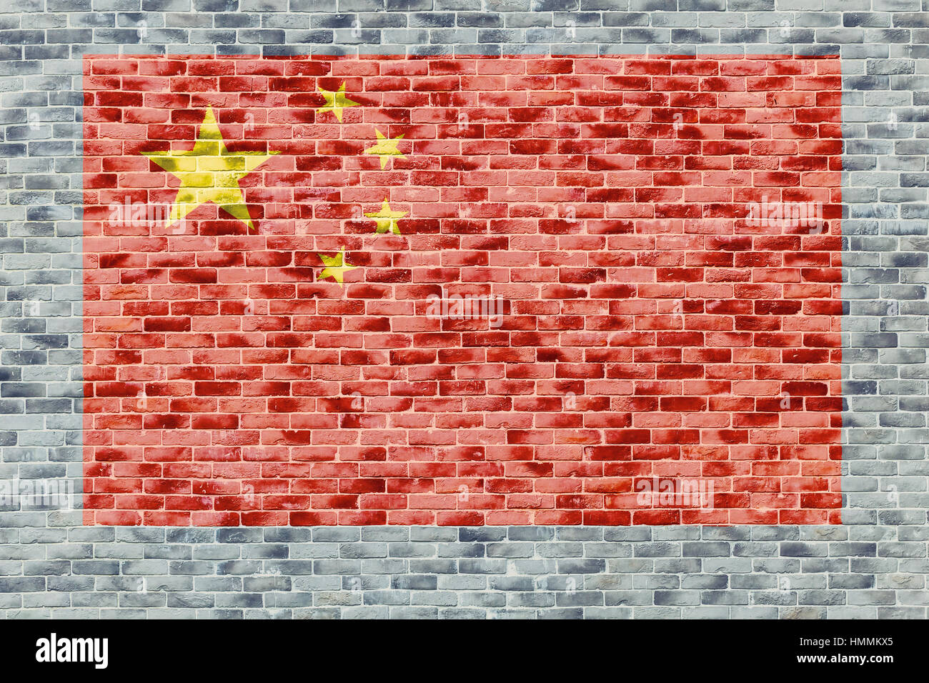 China flag paint on wall. Stock Photo