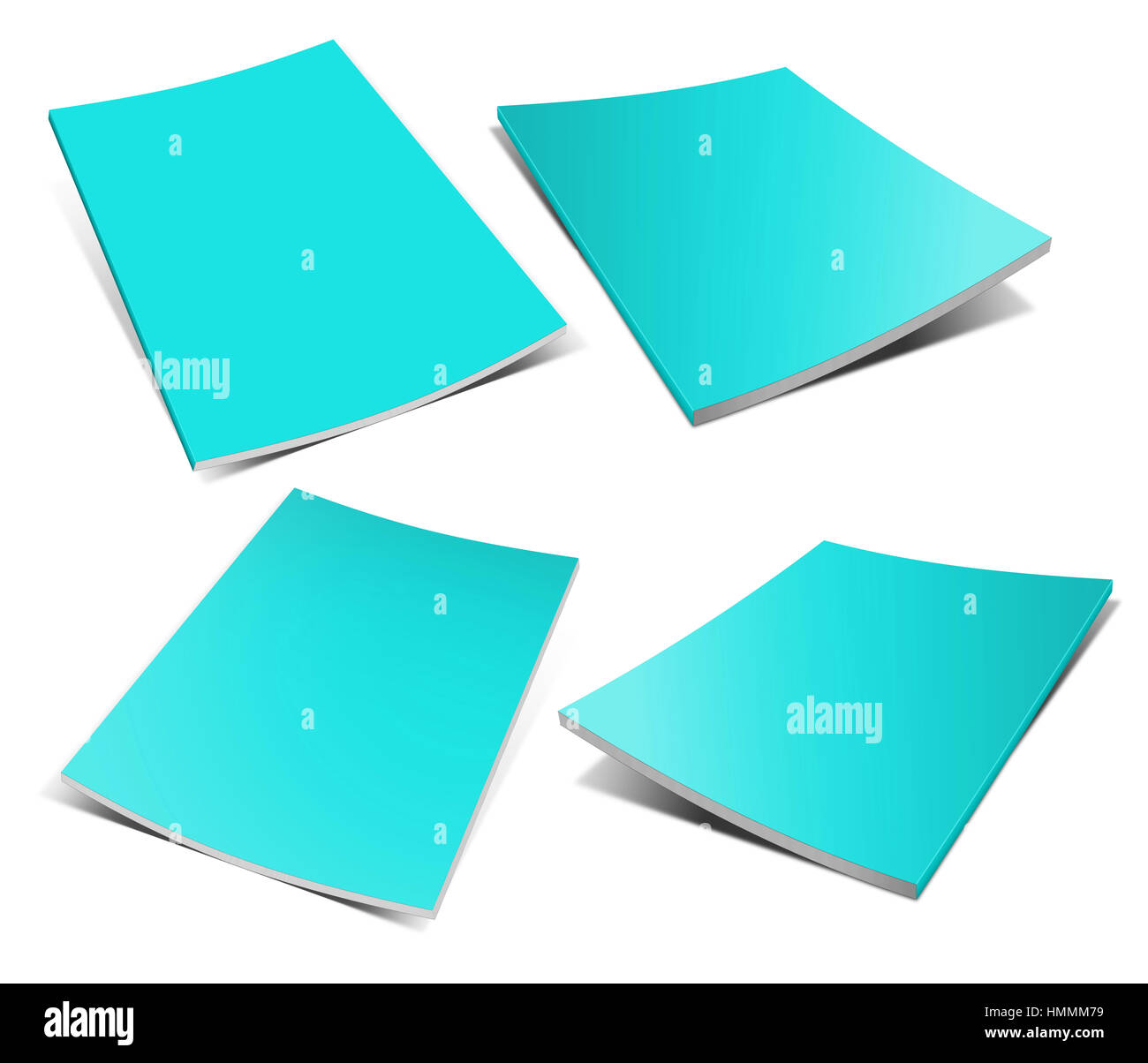 Empty cyan magazine on white background. Ready to be personalized by you. Stock Photo