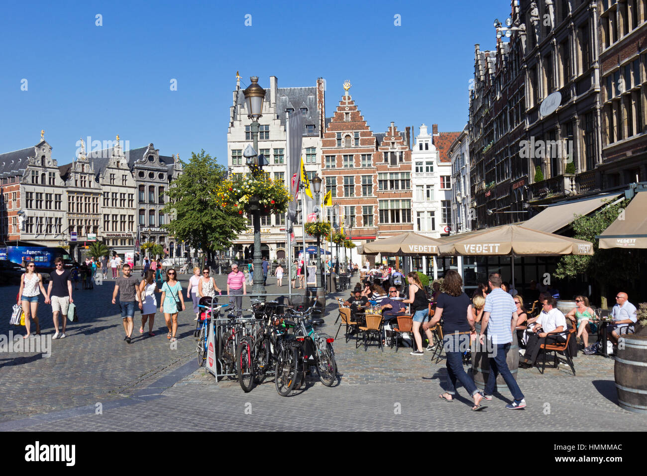 ANTWERP - JULY 9: People on the Grote-Markt in the historical centre on July 9, 2013 in Antwerp, Belgium. Antwerp is the second biggest city in Belgiu Stock Photo