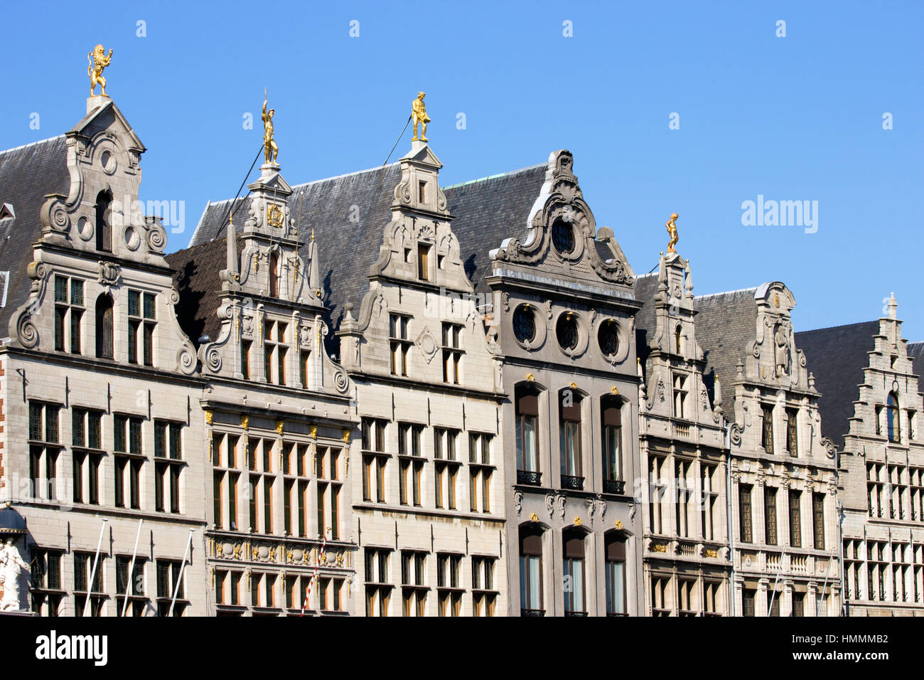 Facades of historical houses on the market square in Antwerp, Belgium Stock Photo