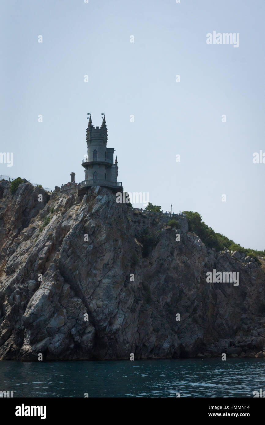 View from the Black Sea to the swallow’s nest restaurant, Crimea, Black Sea, Russia Stock Photo