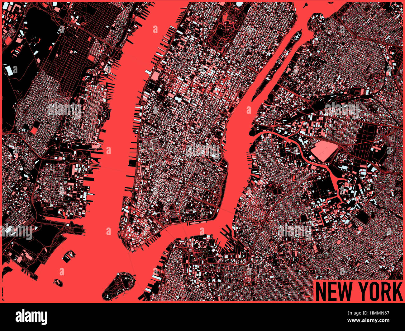 New York map, satellite view, the United States, illustration, houses, neighborhoods and
