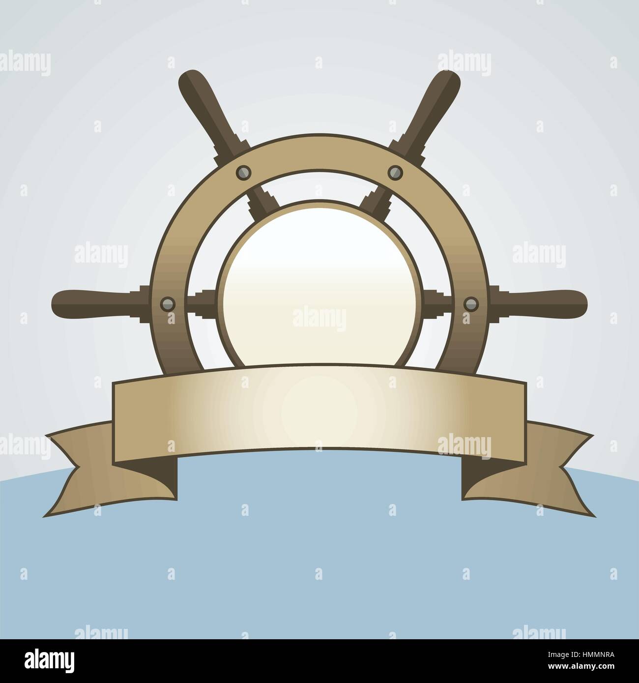 Ship helm vector background. Helm, steering wheel with banner and blank ...