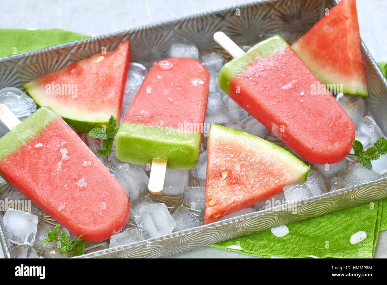 Delicious watermelon popsicles Stock Photo